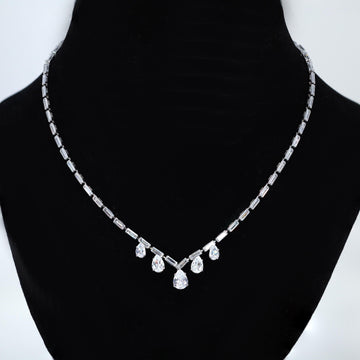Zircon Bridal Leaves V shape Teardrop Necklace , Long Bridal Jewelry, Bridal Necklace, Statement Necklace Set.